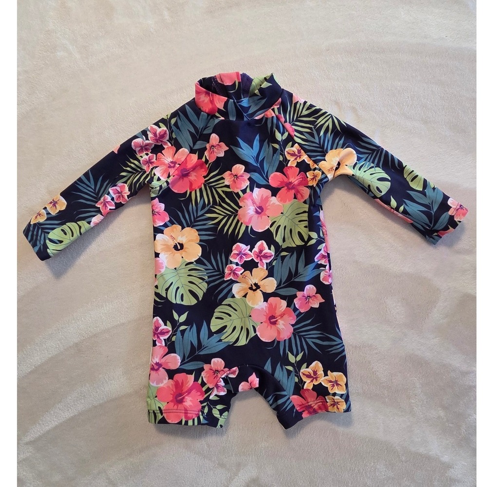 Upandfast Tropical Floral Rash Guard Swimsuit Baby One Piece Long Sleeve 3-6M